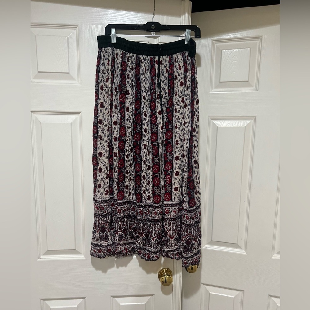 Vintage Skirt Women Brown Black Floral Midi Coastal Cottage Retro Boho SZ M/L